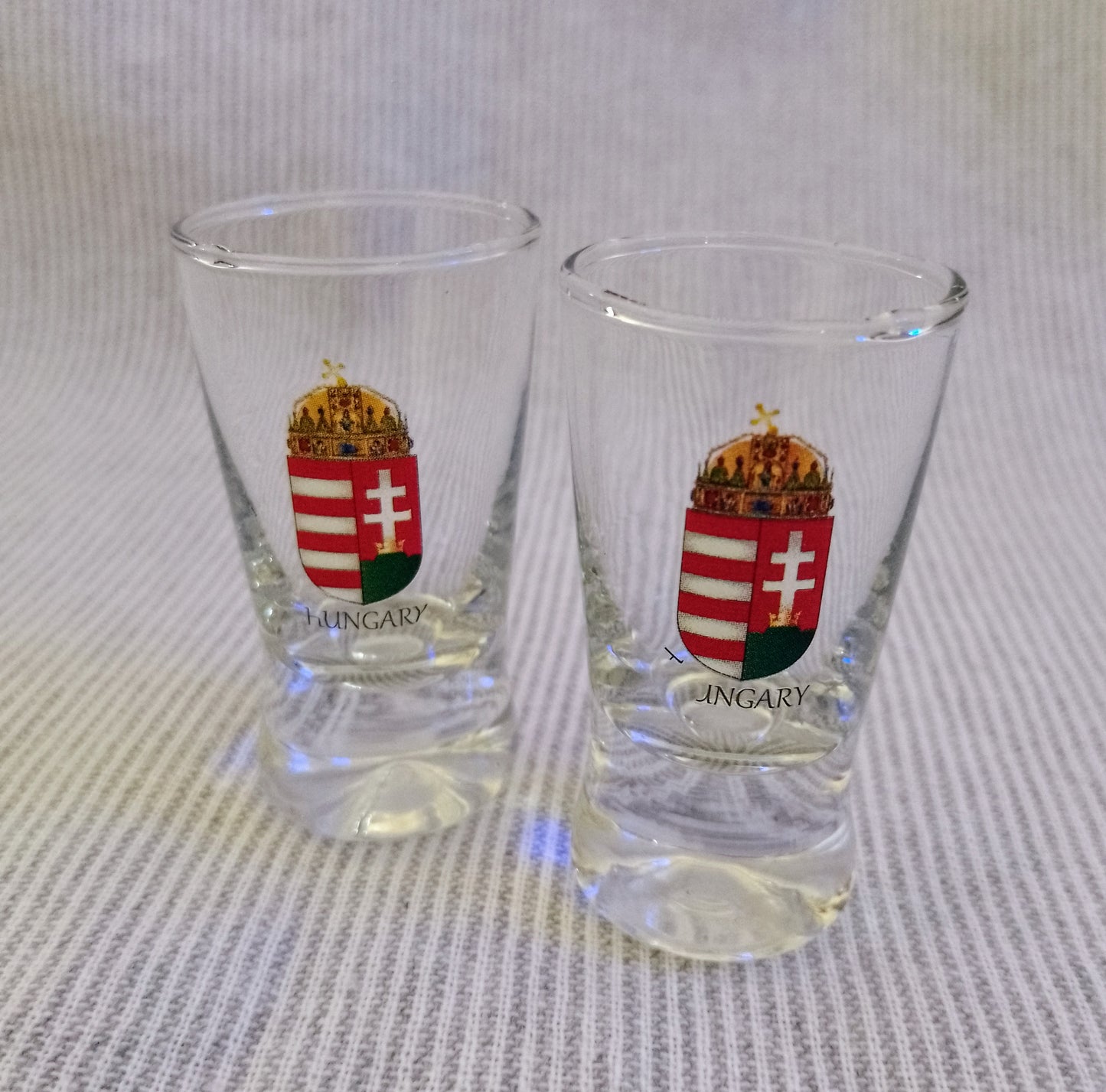 Two Small Hungarian Flag Shot Glasses