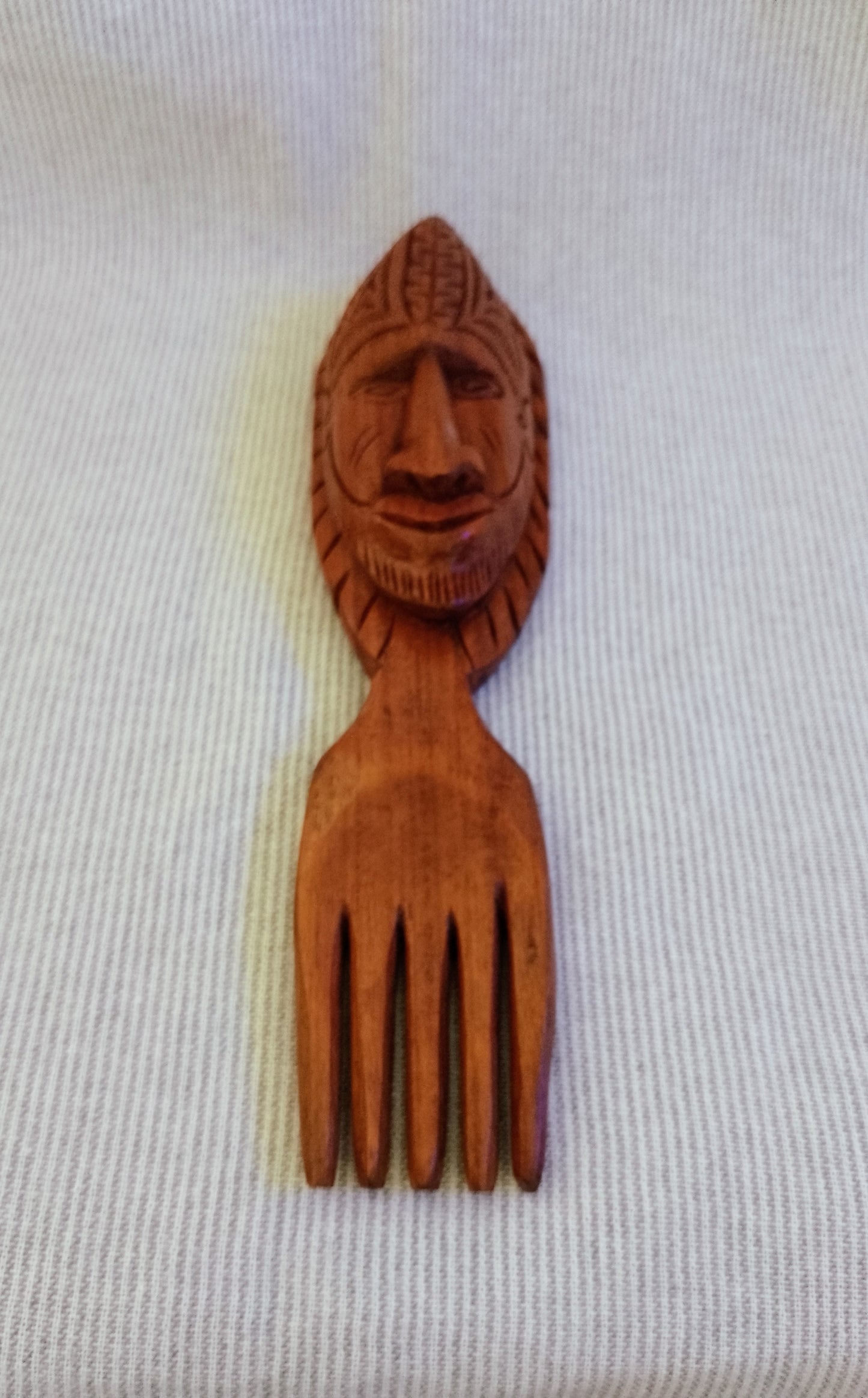 Retro Hand Carved Wooden Tribal Fork Figurine