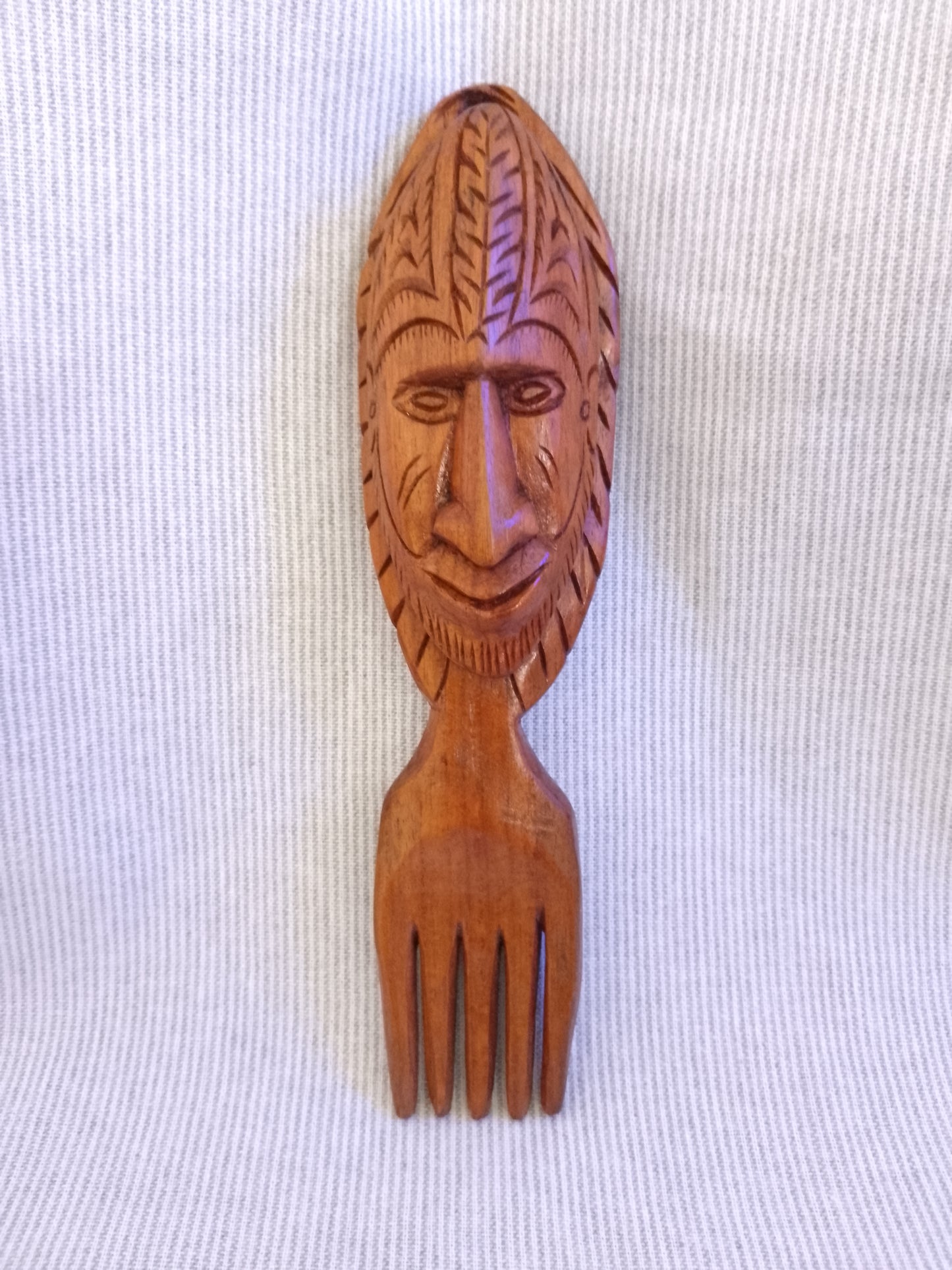 Retro Hand Carved Wooden Tribal Fork Figurine