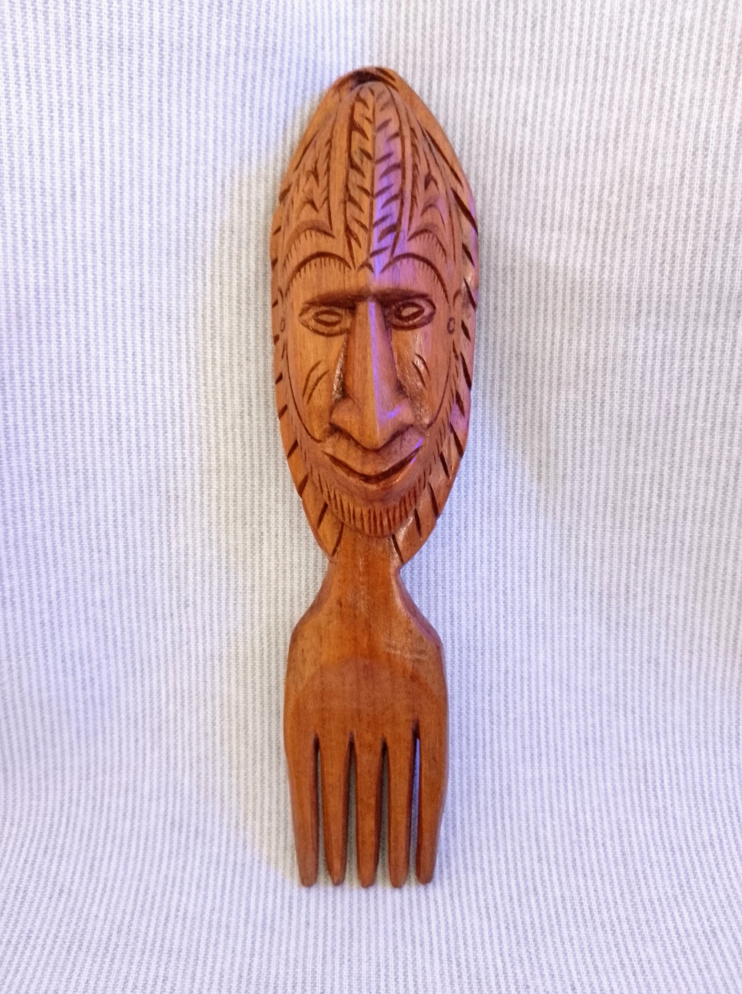 Retro Hand Carved Wooden Tribal Fork Figurine