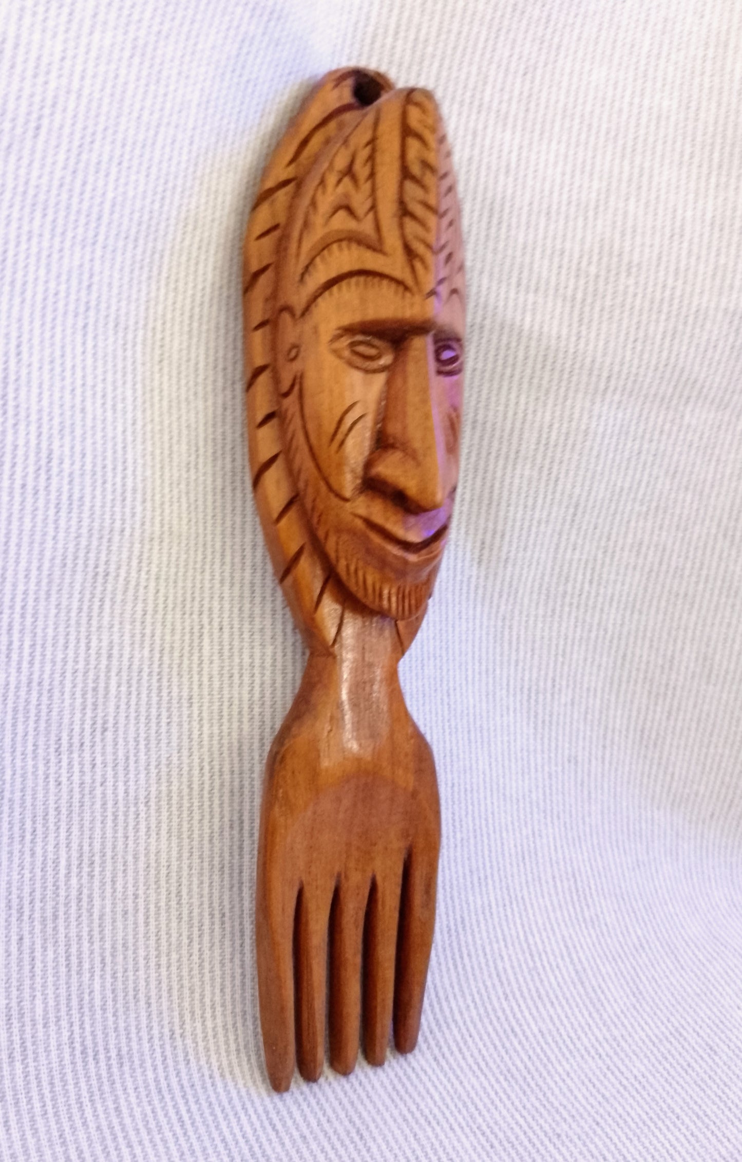 Retro Hand Carved Wooden Tribal Fork Figurine