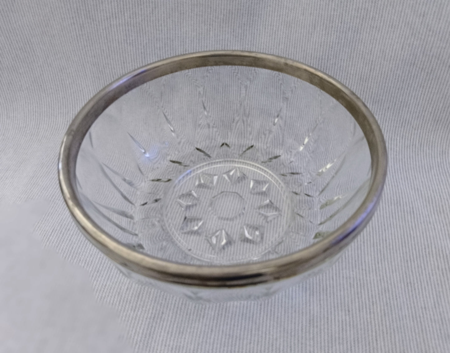 Vintage Italian Silver Rimmed Glass Fruit/Salad Bowl - Stamped