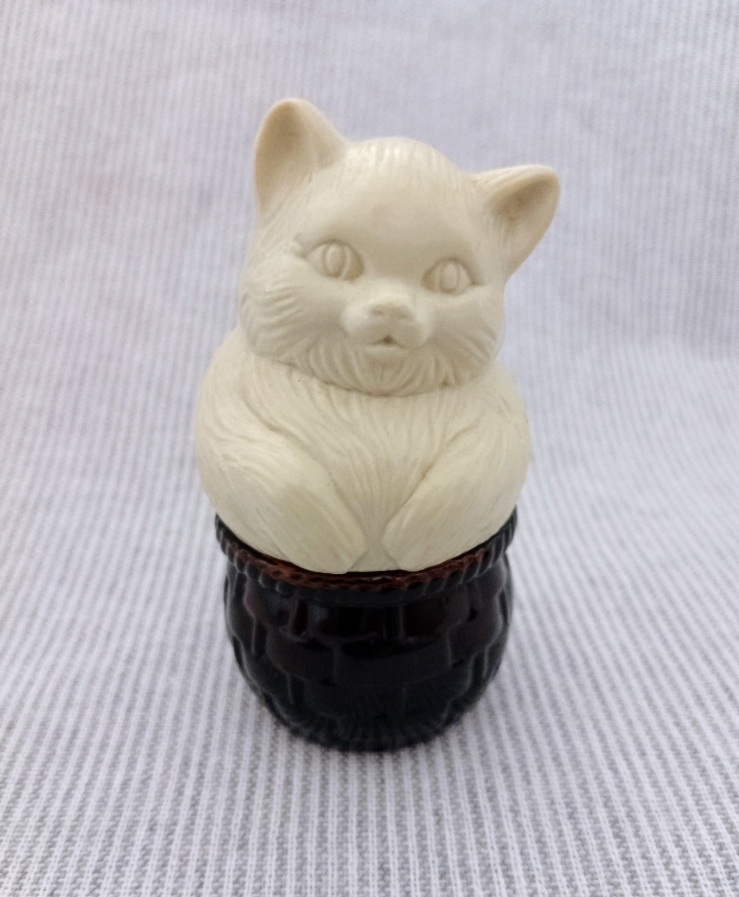 Vintage 1980s Cat in a Basket Creme Perfume Avon Bottle