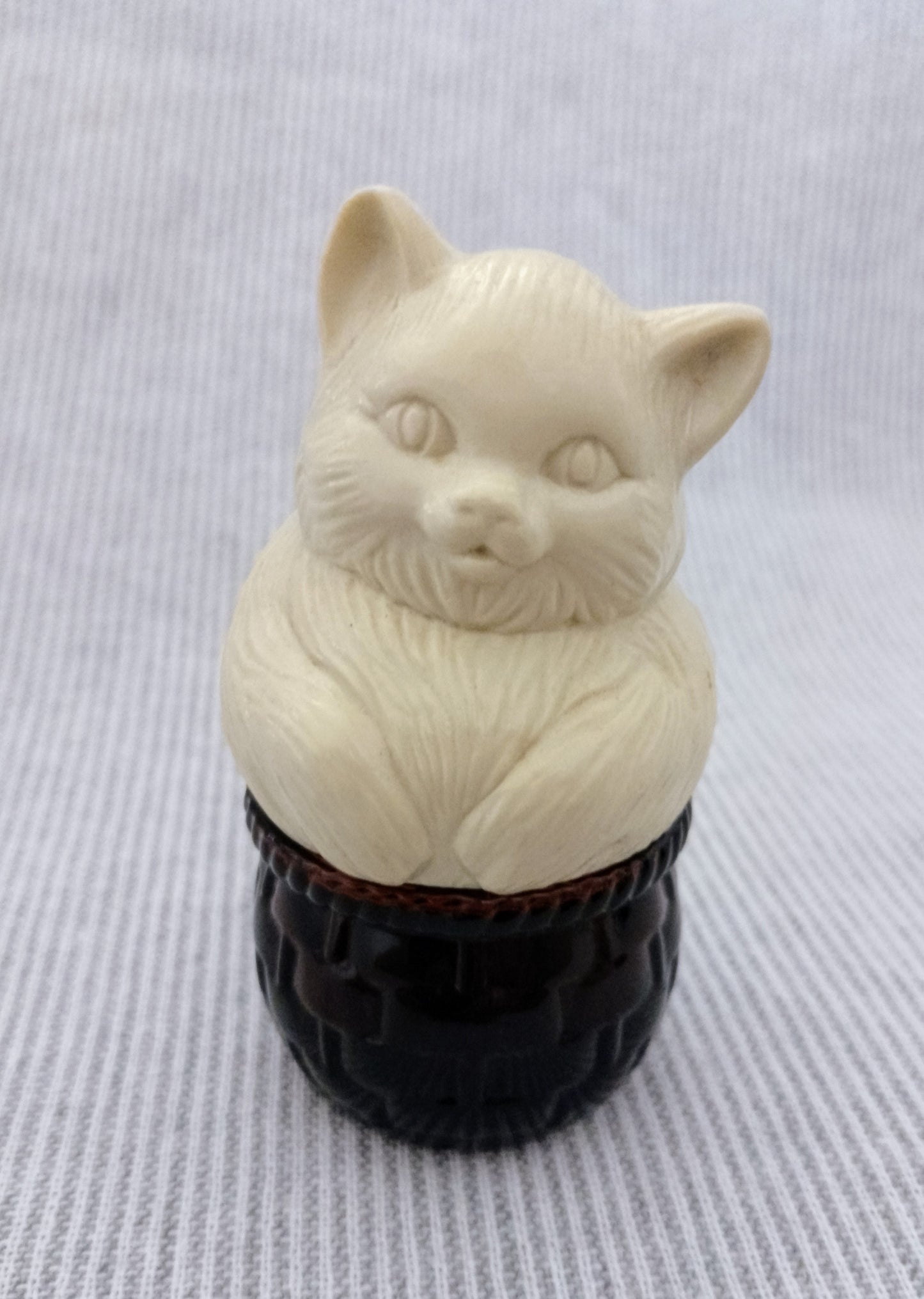 Vintage 1980s Cat in a Basket Creme Perfume Avon Bottle