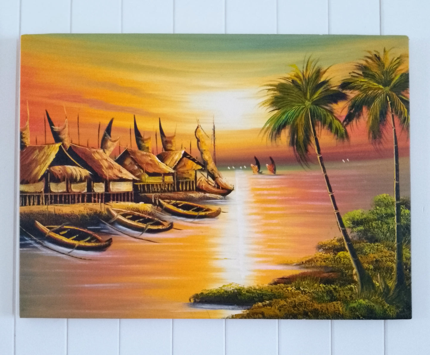 Balinese Sunset Fishing Village - Acrylic on Canvas