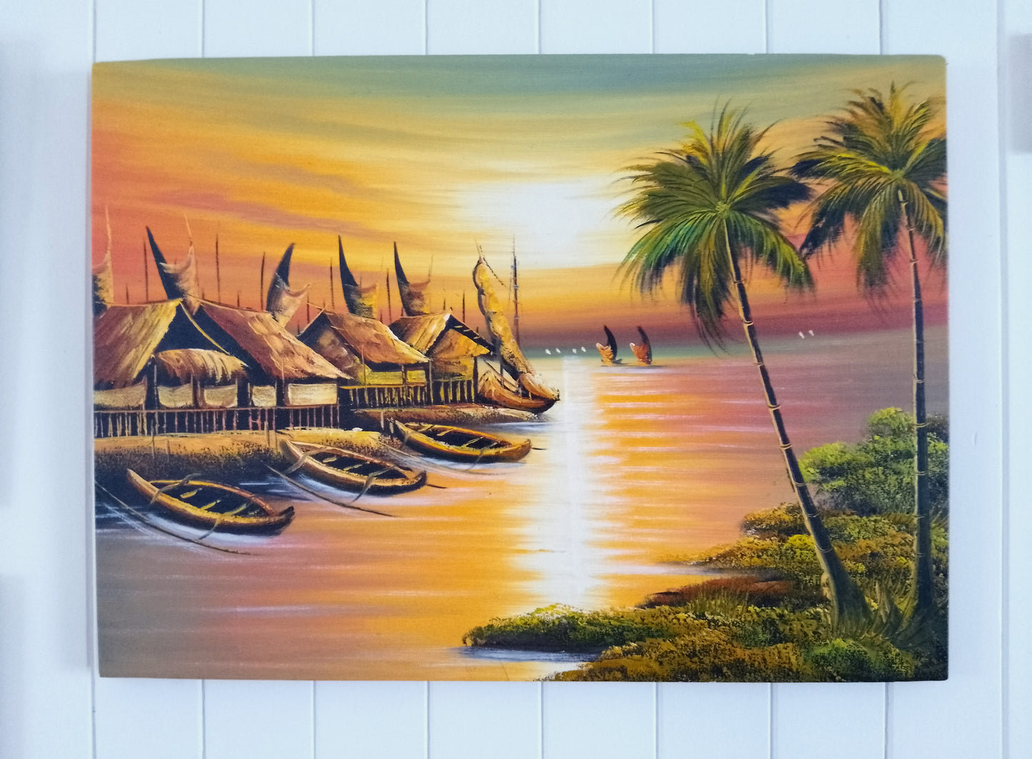 Balinese Sunset Fishing Village - Acrylic on Canvas