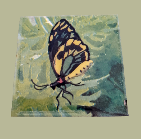 Recycled Small Hand Painted Butterfly Tile