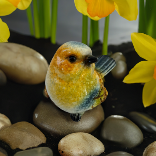 Marble Pottery Bird Figurine - Yellow Wren