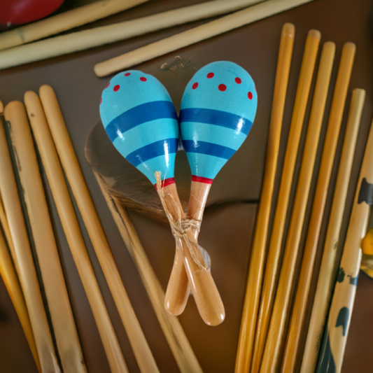 Children's Blue Painted Wooden Maracas