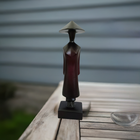 Retro Wooden Solitary Vietnamese Lady Figurine - Handcrafted