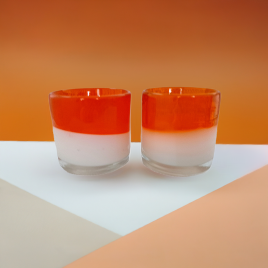 Retro Style Orange & White Glass Tea light Holders