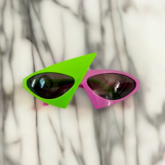 Retro 1980s Festival Sunglasses - Neon Green & Pink