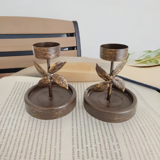 Metal Painted Botanical Tea Light Candle Holders by Shadows - Pair