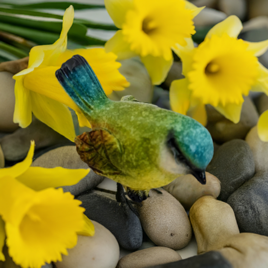 Marble Pottery Bird Figurine - Blue Wren