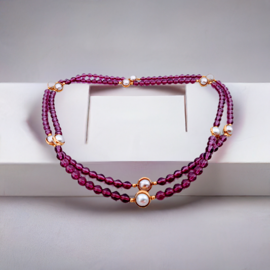 Quality Amethyst Bead and Faux Pearl Necklace