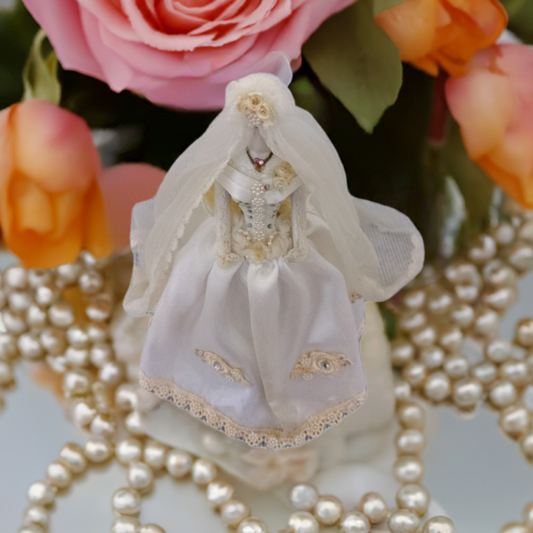 Retro Unusual Hand Made Wedding Dress Figurine