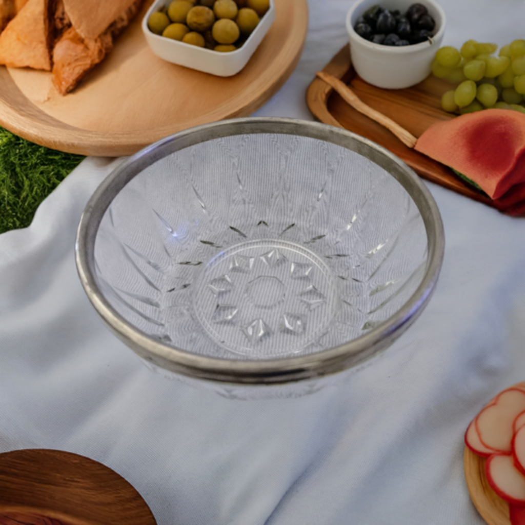 Vintage Italian Silver Rimmed Glass Fruit/Salad Bowl - Stamped