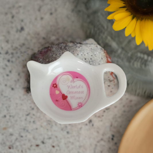 'World's Greatest Mum' China Tea Bag Holder